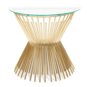 Sassy Round Glass Console Table - Brushed Gold Base by Interior Secrets - AfterPay Available by Interior Secrets, a Console Table for sale on Style Sourcebook