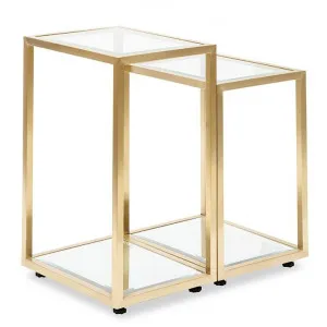 Set of 2 - Oxford Glass Side Table - Brushed Gold Base by Interior Secrets - AfterPay Available by Interior Secrets, a Side Table for sale on Style Sourcebook