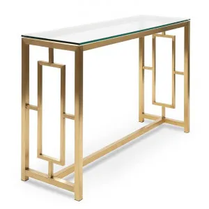 Kater Glass Console table - Brushed Gold Base by Interior Secrets - AfterPay Available by Interior Secrets, a Console Table for sale on Style Sourcebook