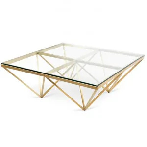 Tafari 1.05m Square Coffee Table - Glass Top - Brushed Gold Base by Interior Secrets - AfterPay Available by Interior Secrets, a Coffee Table for sale on Style Sourcebook