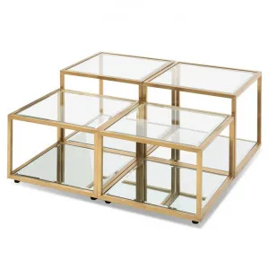 Set of 4 - Oxford 100cm Glass Coffee Table - Brushed Gold Base by Interior Secrets - AfterPay Available by Interior Secrets, a Coffee Table for sale on Style Sourcebook