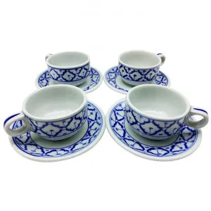 Miyako Hand Painted Ceramic Coffee Cup & Saucer Set, Set of 4 by LIVGGO, a Cups & Mugs for sale on Style Sourcebook