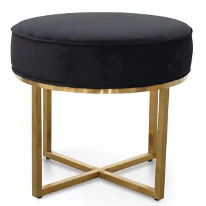 Bianka Black Velvet Ottoman - Brushed Gold Base by Interior Secrets - AfterPay Available by Interior Secrets, a Ottomans for sale on Style Sourcebook