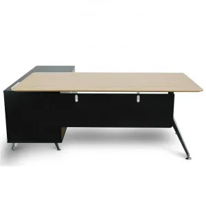 Excel 1.95m Right Return Black Executive Desk - Natural Top and Drawers by Interior Secrets - AfterPay Available by Interior Secrets, a Desks for sale on Style Sourcebook