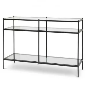 Trevino 1.2m Grey Glass Console Table - Black Base by Interior Secrets - AfterPay Available by Interior Secrets, a Console Table for sale on Style Sourcebook