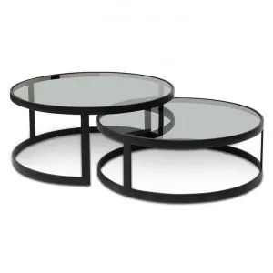 Sweeney Nested Grey Glass Coffee Table - Black Base by Interior Secrets - AfterPay Available by Interior Secrets, a Coffee Table for sale on Style Sourcebook