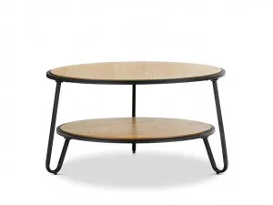 Marcelle 74cm Round Coffee Table - Light Oak Top Black Frame by Interior Secrets - AfterPay Available by Interior Secrets, a Coffee Table for sale on Style Sourcebook