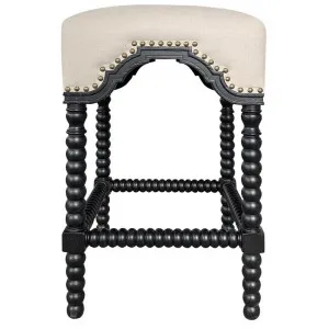 Bobbin Linen & Birch Timber Counter Stool, Black / Oatmeal by Manoir Chene, a Bar Stools for sale on Style Sourcebook