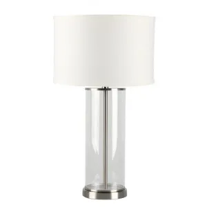 Left Bank Glass Base Table Lamp, Nickel / White by Cozy Lighting & Living, a Table & Bedside Lamps for sale on Style Sourcebook