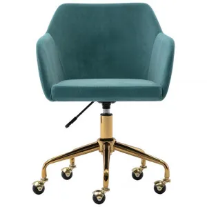 Caitlyn Velvet Fabric Office Chair, Teal / Gold by Emporium Oggetti, a Chairs for sale on Style Sourcebook