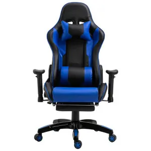 Cybertan PU Leather Gaming Chair with Telescopic Footrest, Black / Blue by Emporium Oggetti, a Chairs for sale on Style Sourcebook