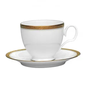 Noritake Charlotta Gold Microwave Safe Fine Porcelain Tea Cup & Saucer Set by Noritake, a Cups & Mugs for sale on Style Sourcebook