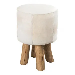 Makoto Cow Hide Round Ottoman Stool, Light Beige by Casa Uno, a Ottomans for sale on Style Sourcebook