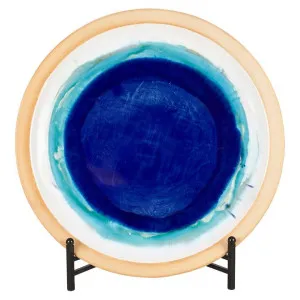 Acaya Reactive Ceramic Decor Plate with Stand, Azure by Casa Uno, a Decorative Plates & Bowls for sale on Style Sourcebook