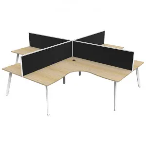 Eternity 4 Person Office Desk Pod with Screen, 300/300cm, Oak / White by Rapidline, a Desks for sale on Style Sourcebook