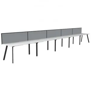 Eternity Office Desk with Screen, 5 Person, 600cm, White / Black by Rapidline, a Desks for sale on Style Sourcebook
