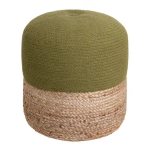 Henri Cotton & Jute Round Ottoman Stool, Olive / Natural by j.elliot HOME, a Ottomans for sale on Style Sourcebook