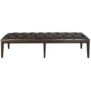 Florence Leather & Oak Timber Bench, 175cm, Aged Black by French Country Collection, a Benches for sale on Style Sourcebook