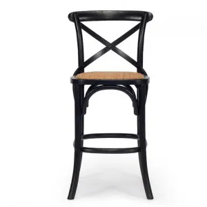 Elne Birch Timber Cross Back Counter Stool, Rattan Seat, Black by Ambience Interiors, a Bar Stools for sale on Style Sourcebook