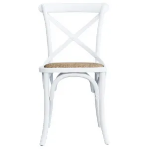 Elne Oak Timber Cross Back Dining Chair, Rattan Seat, White by Ambience Interiors, a Dining Chairs for sale on Style Sourcebook