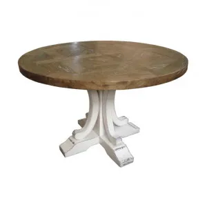 Ronde Reclaimed Elm Timber Round Dining Table, 140cm, Natural / Distressed White by Montego, a Dining Tables for sale on Style Sourcebook