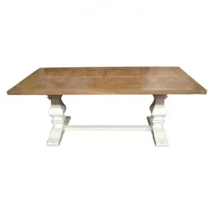 Fauchey Elm Timber Pedestal Dining Table, 200cm, Natural / Distressed White by Montego, a Dining Tables for sale on Style Sourcebook