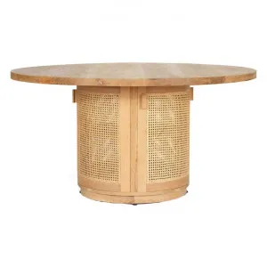 Sandestin American Oak Timber & Rattan Round Dining Table, 150cm, Natural by Ambience Interiors, a Dining Tables for sale on Style Sourcebook