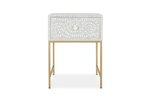 Cleo Bone Inlay Classic Bedside Table, Light Grey, by Lounge Lovers by Lounge Lovers, a Bedside Tables for sale on Style Sourcebook