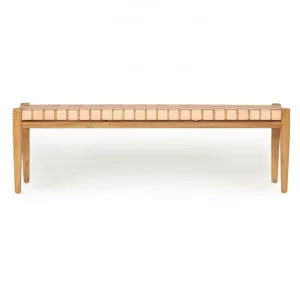 Bredbo Leather Straps & Teak Timber Bench, 150cm, Nude / Natural by Ambience Interiors, a Benches for sale on Style Sourcebook