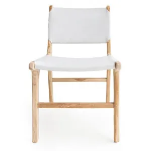 Bredbo Leather & Teak Timber Dining Chair, White / Natural by Ambience Interiors, a Dining Chairs for sale on Style Sourcebook