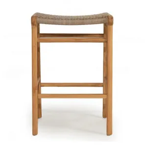 Zac Teak Timber & Woven Cord Indoor / Outdoor Backless Counter Stool, Washed Grey / Natural by Ambience Interiors, a Bar Stools for sale on Style Sourcebook