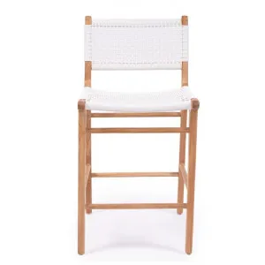 Zac Teak Timber & Woven Cord Indoor / Outdoor Counter Stool, White / Natural by Ambience Interiors, a Bar Stools for sale on Style Sourcebook