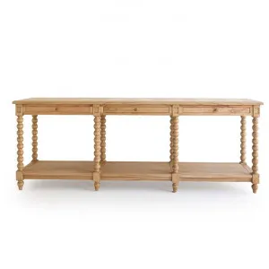 Ledcourt White Cedar Timber Parquetry Top Bobbin Console Table, 220cm, Weathered Oak by Ambience Interiors, a Console Table for sale on Style Sourcebook