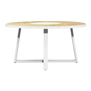 Mockinya Teak Timber & Metal Round Outdoor Dining Table, 190cm, Pearl White by Ambience Interiors, a Tables for sale on Style Sourcebook