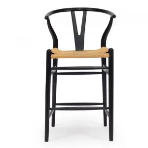 Hanx Replica Hans Wegner Wishbone Counter Stool, Black / Tan by Ambience Interiors, a Bar Stools for sale on Style Sourcebook