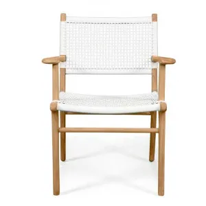Zac Teak Timber & Woven Cord Indoor / Outdoor Dining Armchair, White / Natural by Ambience Interiors, a Dining Chairs for sale on Style Sourcebook