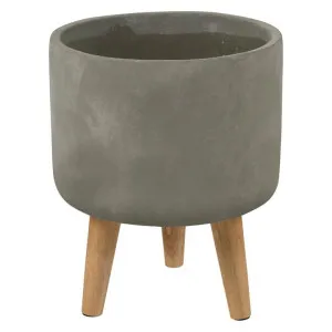 Erridge Cement & Oak Tripod Planter Pot, Medium Short, Grey by Casa Uno, a Plant Holders for sale on Style Sourcebook