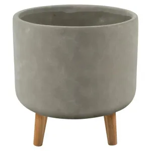 Erridge Cement & Oak Tripod Planter Pot, Large Short, Grey by Casa Uno, a Plant Holders for sale on Style Sourcebook