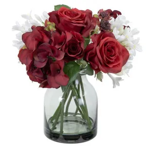 Leahy Artificial Hydrangea & Rose Arrangement in Vase, 20cm, Red Flower by Glamorous Fusion, a Plants for sale on Style Sourcebook