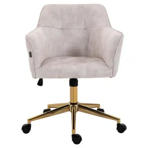 Kipper Velvet Fabric Office Chair, Beige / Gold by Emporium Oggetti, a Chairs for sale on Style Sourcebook