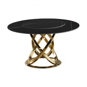 Kareela Sintered Stone Top Round Dining Table with Lazy Susan, 130cm, Black / Gold by St. Martin, a Dining Tables for sale on Style Sourcebook