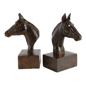 Breton Horse Head Bookend Set, Brown by Affinity Furniture, a Desk Decor for sale on Style Sourcebook