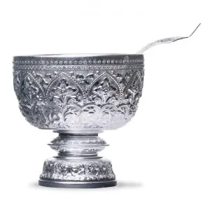 Surin Thai Style Embossed Metal Pedestal Soup Bowl & Ladle Set by LIVGGO, a Bowls for sale on Style Sourcebook