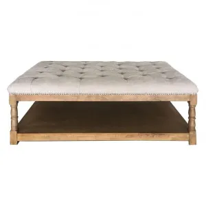 Hanston Tufted Fabric & Timber Ottoman, Beige / Natural by Dodicci, a Ottomans for sale on Style Sourcebook