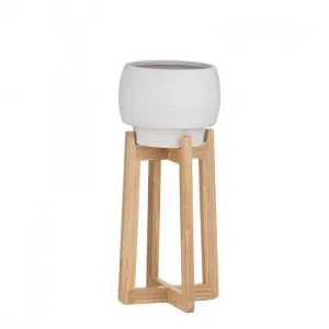 Shiloh Planter with Wooden Stand White 440mm by Shiloh, a Baskets, Pots & Window Boxes for sale on Style Sourcebook