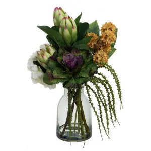 Stella Artificial Hydrangea & Protea Arrangement in Vase, Cream Flower, 45cm by Glamorous Fusion, a Plants for sale on Style Sourcebook