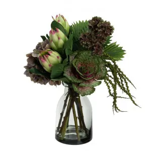 Stella Artificial Hydrangea & Protea Arrangement in Vase, Purple Green Flower, 45cm by Glamorous Fusion, a Plants for sale on Style Sourcebook
