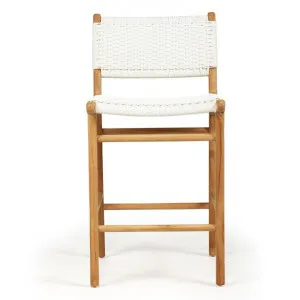 Zac Teak Timber & Close Woven Cord Indoor / Outdoor Counter Stool, White / Natural by Ambience Interiors, a Bar Stools for sale on Style Sourcebook