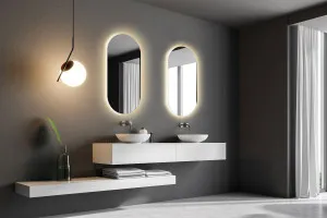 Rear Soft Glow Oval LED Backlit Mirror 100cm x 50cm (Warm or Cool Light Option) Cool Light LED 6400k by Luxe Mirrors, a Illuminated Mirrors for sale on Style Sourcebook