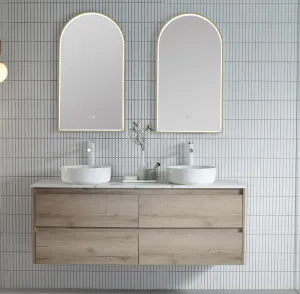 Brushed Brass Arch 500D LED Mirror 90cm x 50cm by Luxe Mirrors, a Illuminated Mirrors for sale on Style Sourcebook